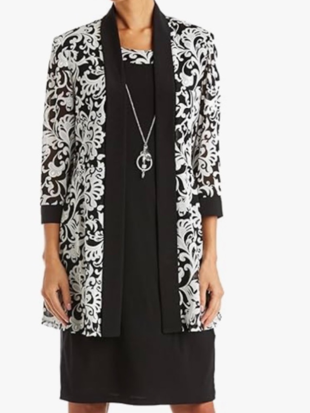 💐NWT💐 R&M Richards Women Two Piece Puff Print Jacket Dress/necklace - size 12